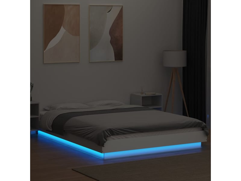  Lit double- lit adulte -  cadre de lit avec lumières led sans matelas blanc 135x190 cm  - Conforama C