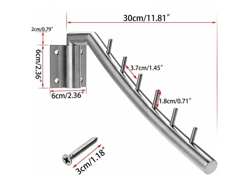 2 patères barre, crochet de vêtement, porte-vêtement inox mural, balancer 180°, chargé max 30kg, avec 6 tiges pour organiser vêtements, gris - Conforama B