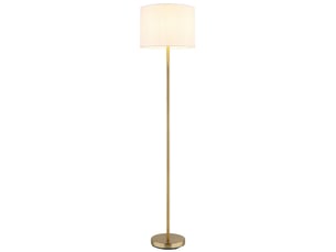Globo truett lampadaire avec abat-jour en laiton mat et lin blanc, douille e27