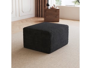 Pouf noir pour salon repose-pieds en velours côtelé mousse haute résilience 65x60x38cm