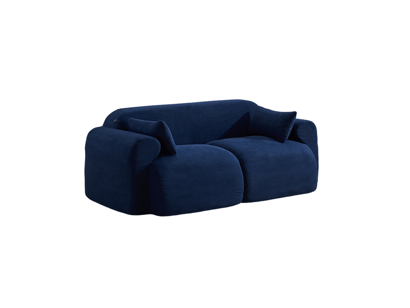 Canapé fixe 2 places 186x95x76 cm bleu foncé en velours côtelé, mousse, format compact pour salon - Conforama A