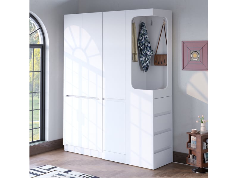 Armoire 140x40x170 cm avec tiroirs et espaces de rangement coloris blanc - Conforama B