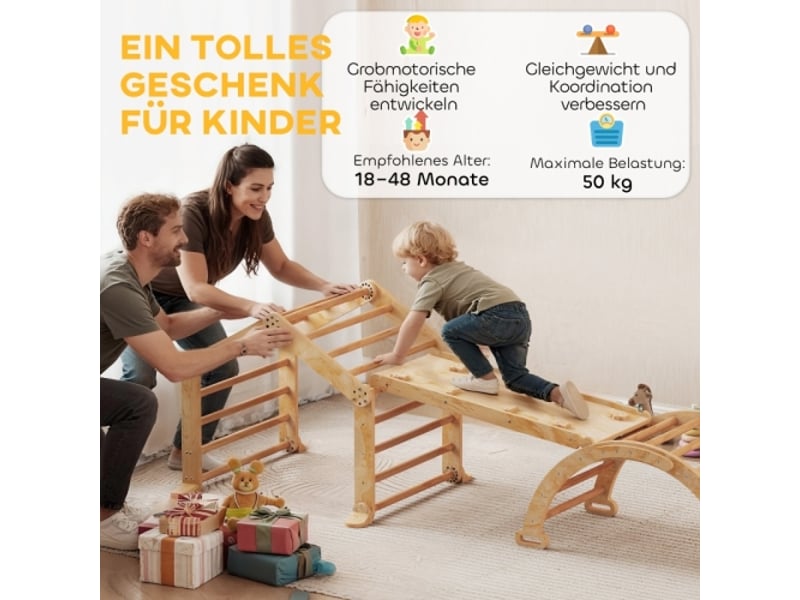 Structure d’escalade enfant 9 en 1 en bois, rampe, toboggan, échelle et tableau, intérieur, tout-petit - Conforama E