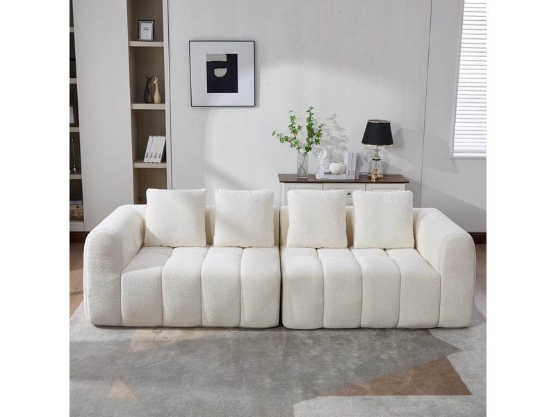  Canapé 3 places compressé en tissu beige, 2 modules, accoudoirs, 260 x 94,5 x 80 cm MT002-BE - Conforama B
