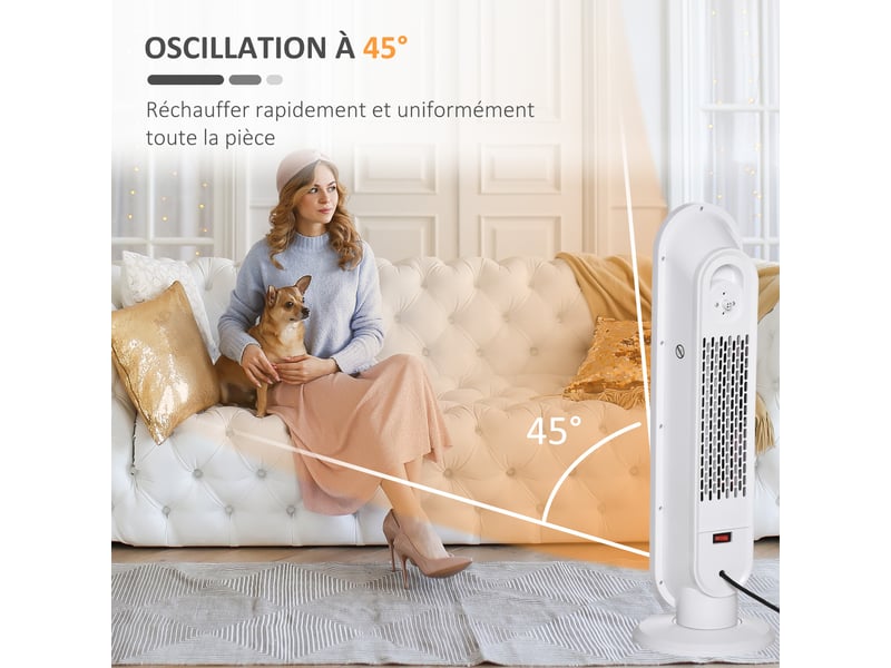  Chauffage soufflant oscillant 12002000 w - mini radiateur céramique ptc - télécommande incluse - chauffage d'appoint  - Conforama W