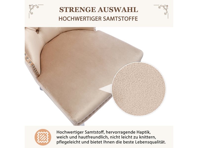  Lot de 6 chaises de salle à manger,53x62,5x94,5 cm,velours,beige  - Conforama E
