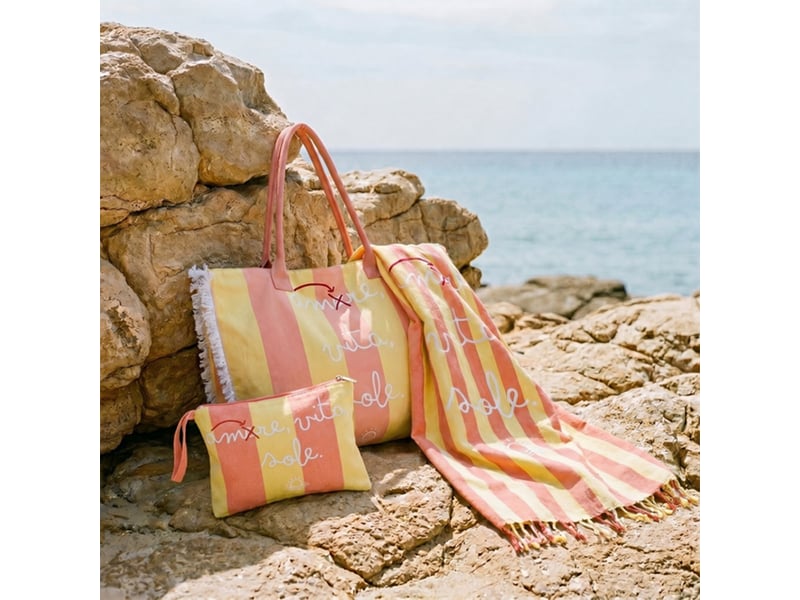  Ensemble de plage femme avec serviette, sac shopper et pochette mariel - jaune  - Conforama B
