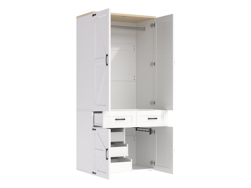 Armoire,90x50x200 cm,4 portes avec 5 tiroirs et 2 tringles,mdf,blanc - Conforama D