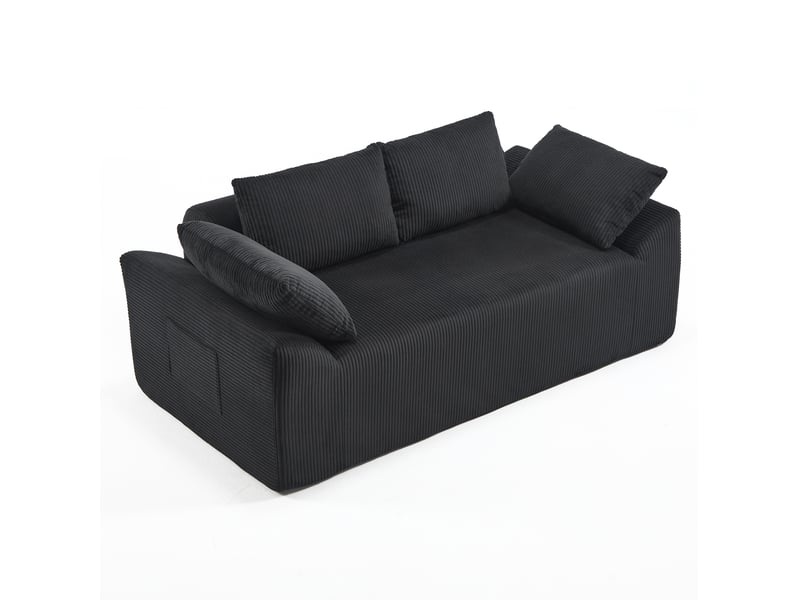  Canapé droit 2 places nuage sans structure, poches latérales et assise profonde en tissu noir, 170 × 86 × 60 cm  - Conforama A