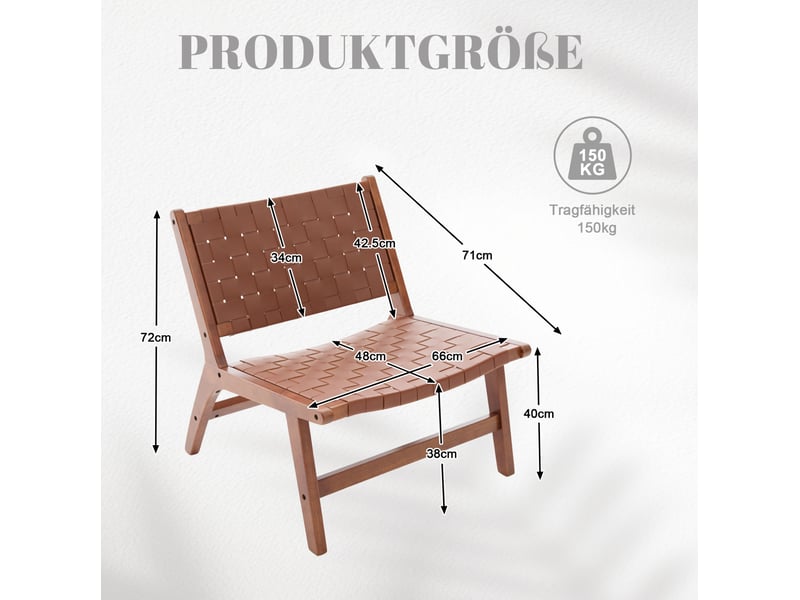  Fauteuil sans accoudoirs tressé en pu 71x66x72 cm marron  - Conforama C
