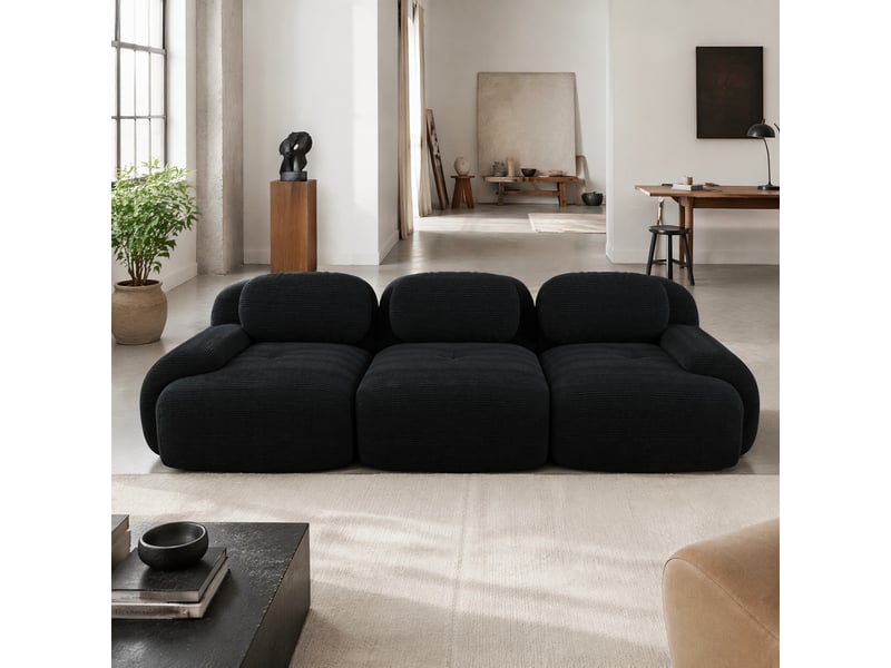  Canapé modulable modenvie 3 places sans cadre en velours côtelé noir 298 x 103 x 70 cm  - Conforama E