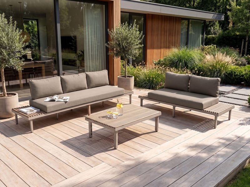 Ensemble de salon de jardin avec table 5 places fivizzano acacia beige - Conforama B