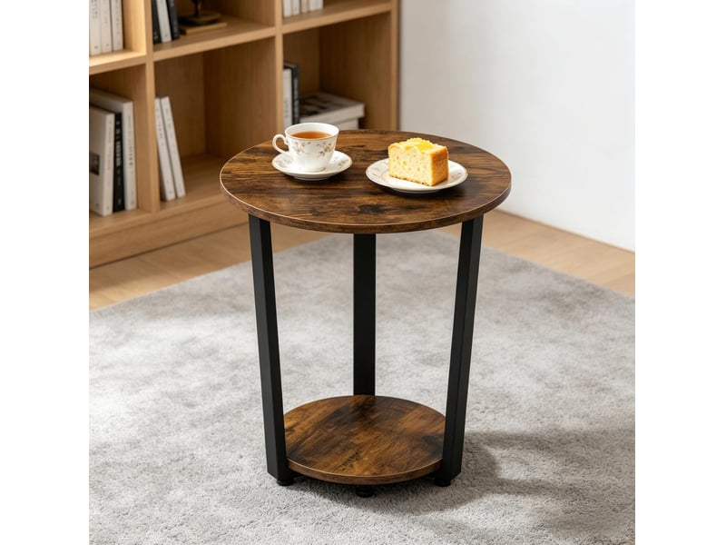 Table d'appoint ronde 50x50x53 cm avec 2 niveaux métal bois marron - Conforama E