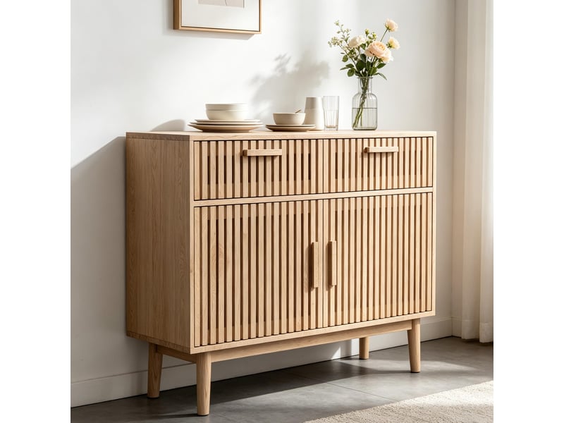  Buffet en bois massif – vitrine – matériau en bois massif – très grand espace de rangement – ​​design nordique  - Conforama B