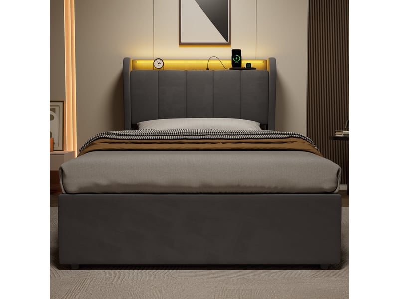  Lit simple 1 place sans matelas, structure en bois, design épuré pour chambre adulte  - Conforama C
