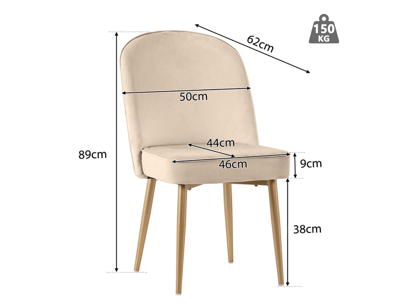 Lot de 4 chaises de salle à manger en velours avec dossier cambré et pieds en métal doré,beige chaise beige - Conforama C