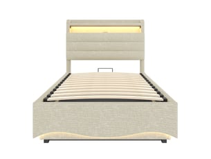 Lit coffre 90x200 cm <strong>ZOVIRA</strong>  <strong></strong> coloris beige