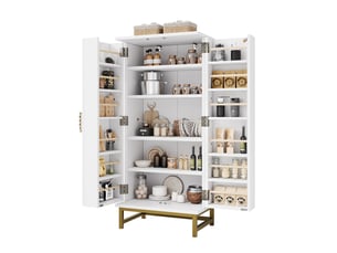Armoire de cuisine blanche et or, meuble garde-manger pour petits espaces (sans matelas)