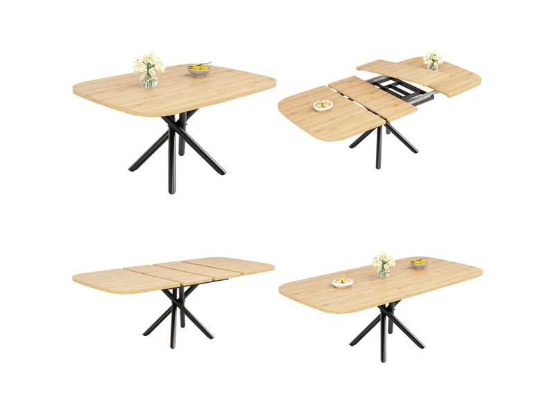  Table de cuisine extensible 115-155-195x115x75cm pour 4 à 8 personnes, piètement métallique en x robuste et hauteur des pieds réglable, chêne evarich - Conforama A