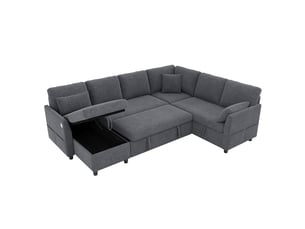 Canapé convertible d'angle en lu,255x196x85cm,canapé-lit modulable 6 places avec chaise longue,rangement,usb et type-c,tissu lin,gris