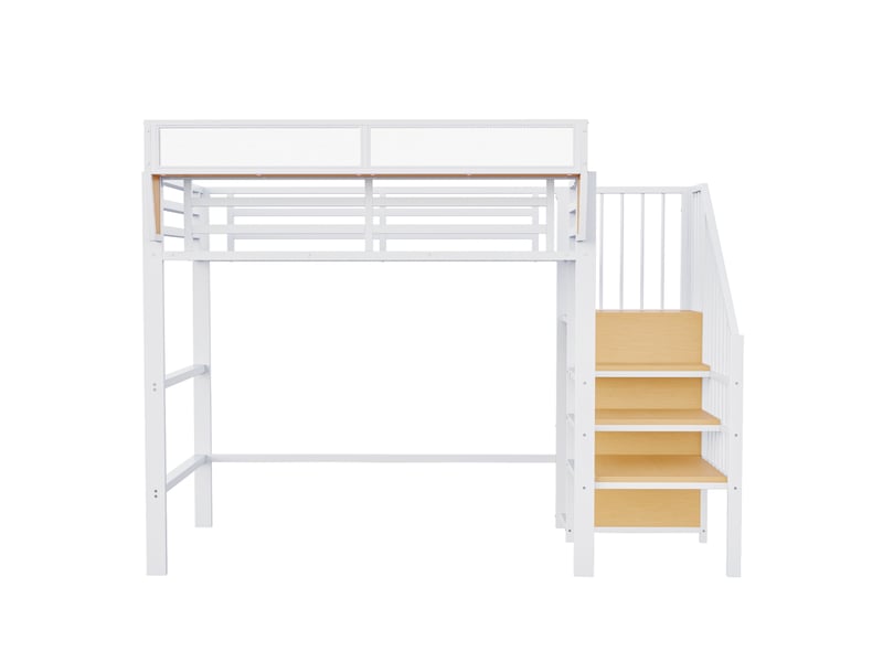  Lit mezzanine 90x200cm - lit single 90x200 en métal avec espace de rangement, led rgb, hampe de penderie et tiroir en tissu - blanc  - Conforama D