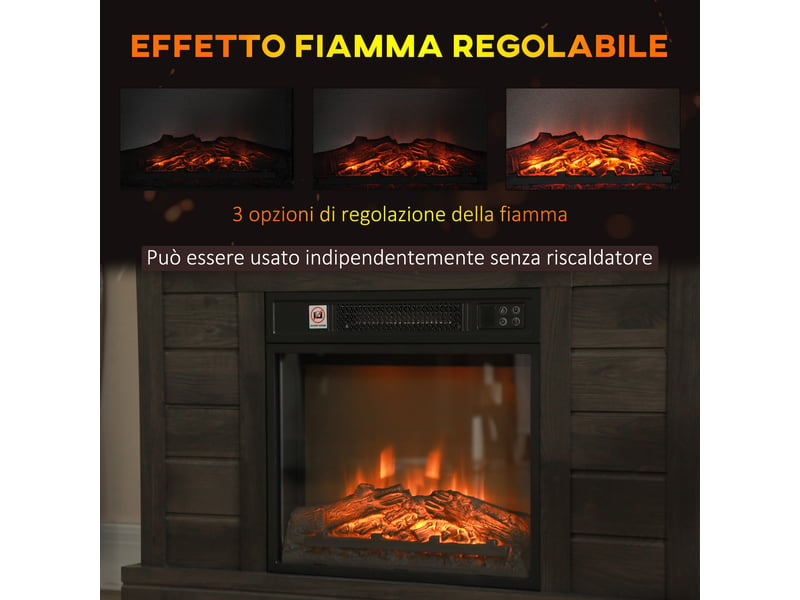  Cheminée électrique 1800 w avec effet flamme et télécommande, en bois, métal et verre, 96,5 x 22 x 81,7 cm, gris foncé  - Conforama D