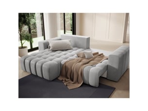 Canapé d'angle convertible dory gris 250 cm avec coffre de rangement angle gauche