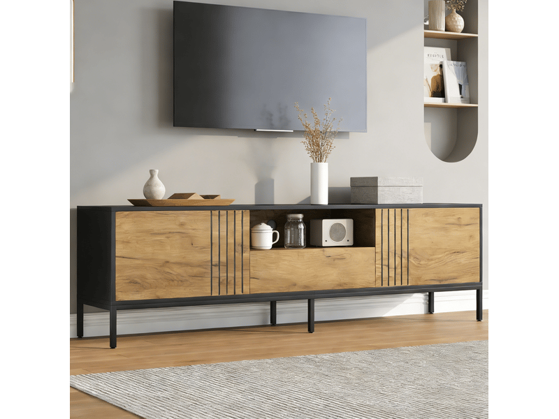  Meuble tv 170 cm pour écran 70 pouces avec rangement en bois cravdom  - Conforama D