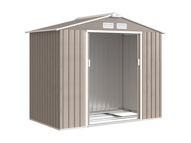 Abri de jardin grande remise pour outils 213 x 130 x 185 cm porte coulissante industriel en acier galvanisé marron clair 21_0004029  - Conforama A