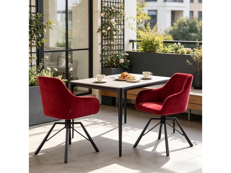  Chaises de salle à manger pivotantes 360° lot de 2 avec accoudoirs  - velours métal rouge vin  - Conforama E