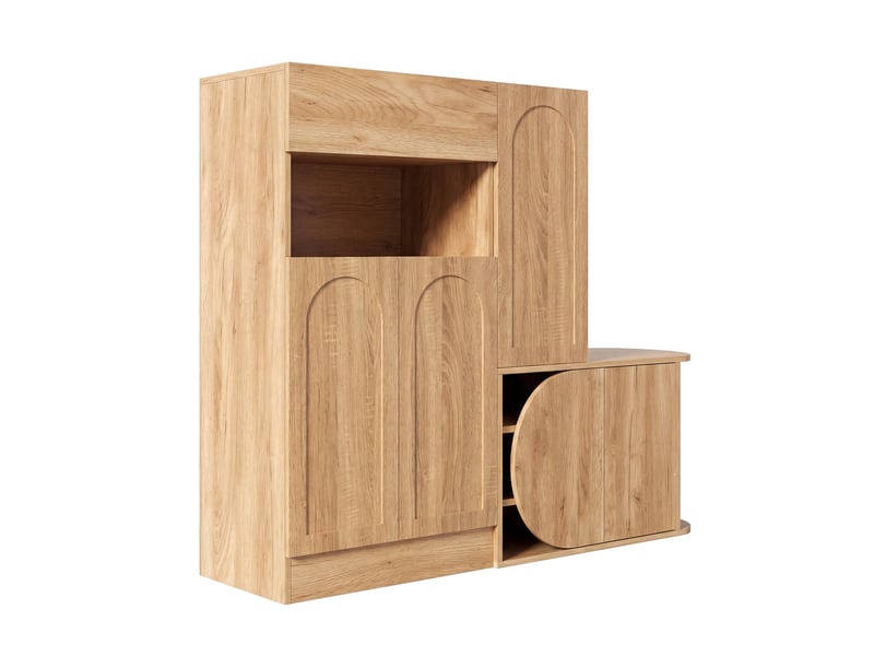 Banc à chaussures oslo nature 130x35x110,5 cm, 5 portes, tiroir & rangement ouvert - Conforama E