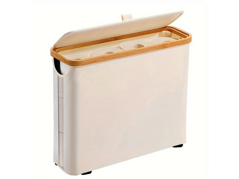  Panier à papier toilette en bambou - organisateur de salle de bain avec couvercle, grand support pour 9 méga rouleaux  - Conforama A
