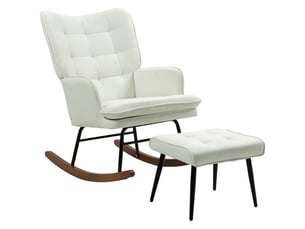 Fauteuil à bascule avec repose-pieds, mécanisme de bascule doux, imitation lin, 64 x 89 x 90 cm, blanc crème