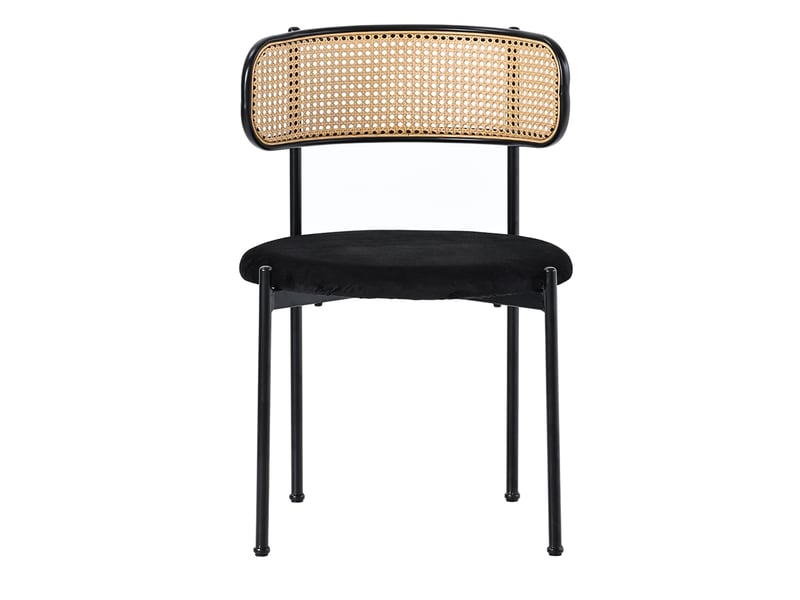  Lot de 2 chaises de salle à manger,45x51x75 cm,avec dossier en rotin,velours,noir  - Conforama D