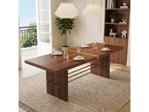 Table à manger moderne noyer+or 180x75 cm, 6-8 personnes, plateau 4 cm, résistant