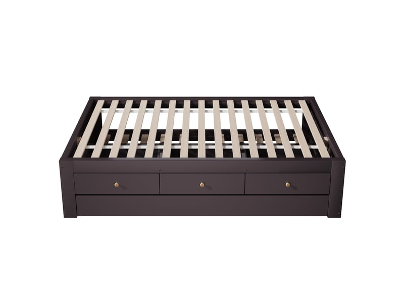  Lit simple 90x200 cm avec 3 tiroirs et lit gigogne 90x190 cm marron café, sans de tête de lit ni de matelas  - Conforama E