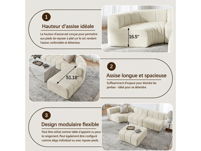  Canapé d'angle modulaire 4 places convertible chenille beige - modules libres et assise confortable  - Conforama R
