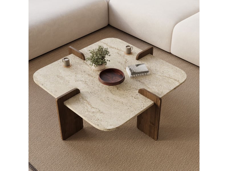  Table basse carrée moderne en mélaminé poalla - beige  - Conforama B
