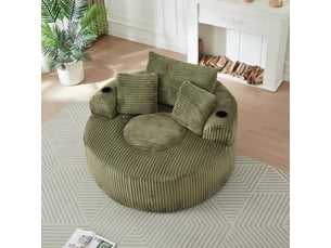 Fauteuil 2 places - 142x142x63 cm - fauteuil poire indépendant en velours côtelé avec 3 coussins et 2 porte-gobelets - vert