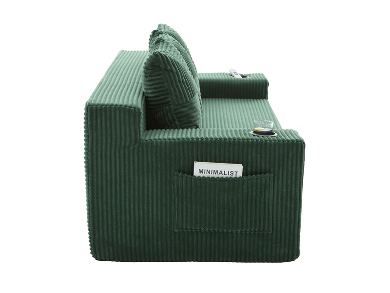  Canapé modulable 2 places velours côtelé vert émeraude design contemporain avec rangement latéral et porte-gobelets intégrés  - Conforama W