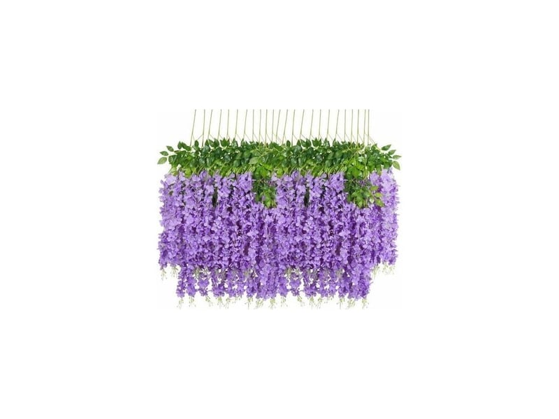  Lot de 12 artificielle fleurs, faux wisteria vigne soie fleur suspendue guirlande pour la maison jardin partie de mariage décor simulation fleur, 115cm (violet)  - Conforama A