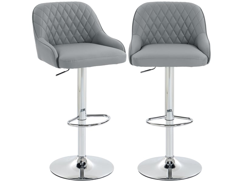  Ensemble de 2 tabourets de bar pivotants et réglables en hauteur avec dossier, similicuir, gris clair  - Conforama B