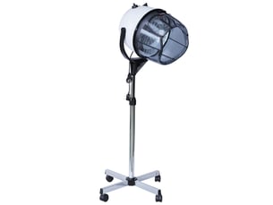 Sèche-cheveux professionnel type casque 1180w, hauteur et température réglables, minuterie, capot, roulettes, pour salon de coiffure, blanc