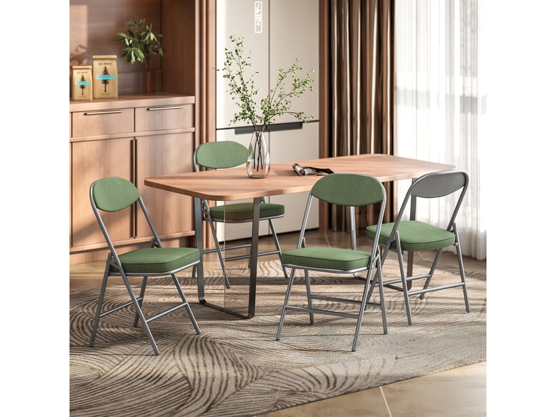  Lot de 4 chaises pliantes vertes rembourrées avec dossier en corde et cadre en métal  - Conforama D