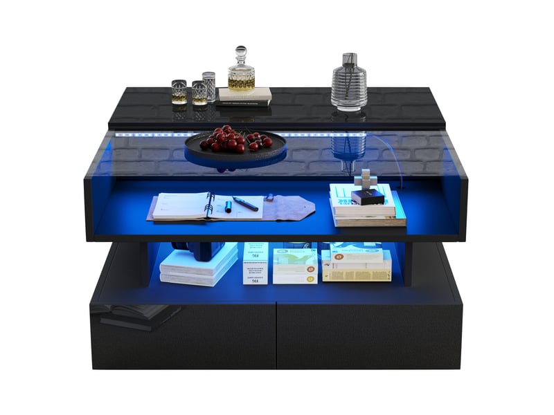Table basse 80x80x45 cm relevable à rangement panneau de particules noir - Conforama B