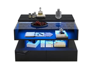 Table basse 80x80x45 cm relevable à rangement panneau de particules noir