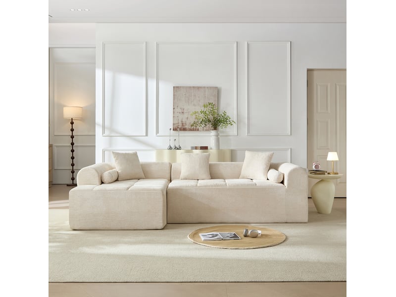  Canapé d’angle tcqpz 4 places 263 x 132,5 x 68 cm en chenille beige  - Conforama E