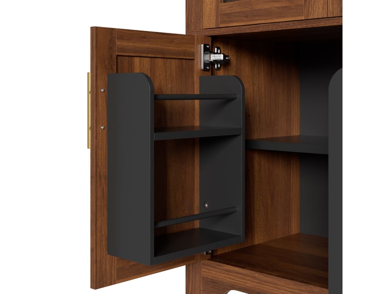 Buffet 110 x 40 x 185 cm niche supérieure en arche, 3 portes vitrées et 3 portes pleines, étagères réglables, poignées en aluminium, noyer  - Conforama E