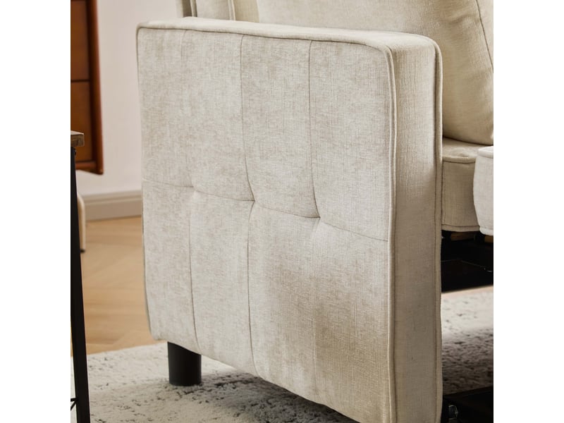  Canapé droit convertible 3 en 1, 85×142×75 cm, canapé-lit escamotable, dossier réglable, tissu en chenille, beige  - Conforama E