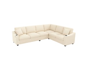 Canapé d'angle gauche fixe MODENUIT 6 places Velours côtelé Beige